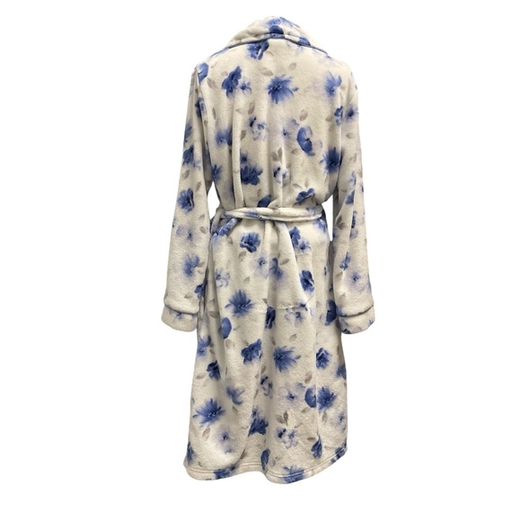 Fleece House Coat, Blue/White, Floral, Sz L, Knee Length, NWOT - Picture 3 of 5